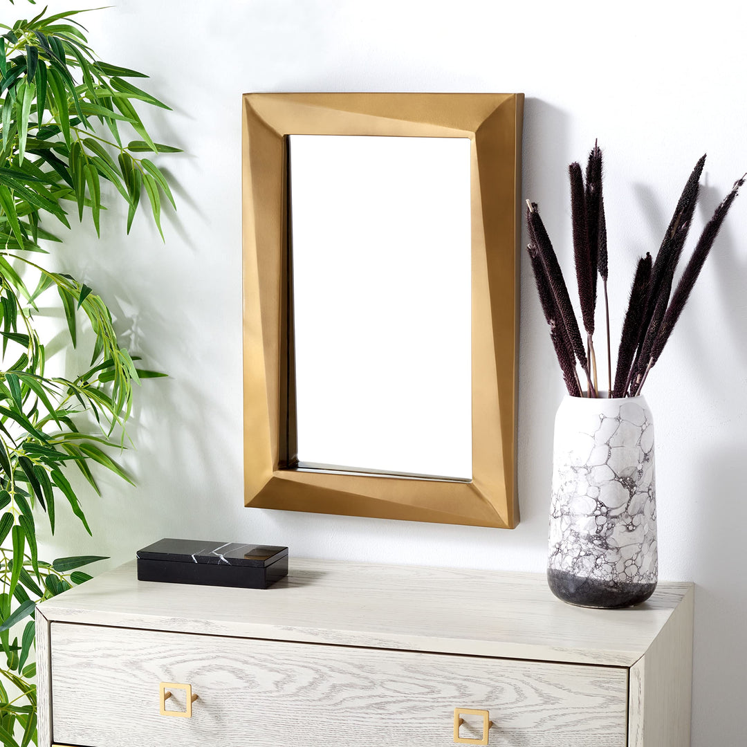 24-inch Rectangular Antique Brass Mirror 16" W X 2.5" D 24" H Gold Modern