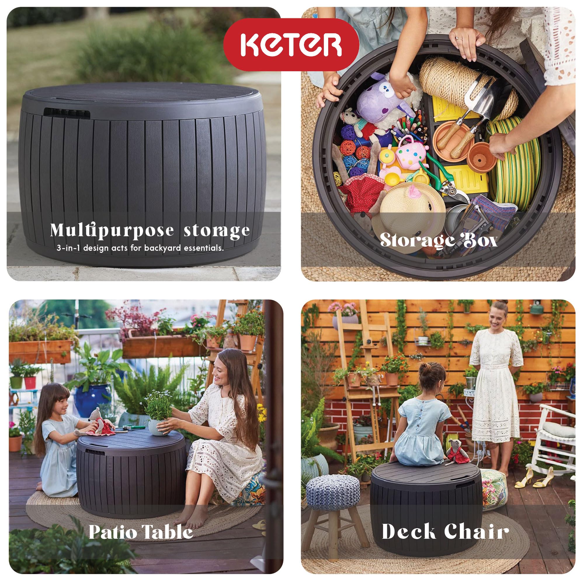 Keter Circa 3-in-1 Outdoor Resin Ottoman Deck Storage Box - Thumbnail 3