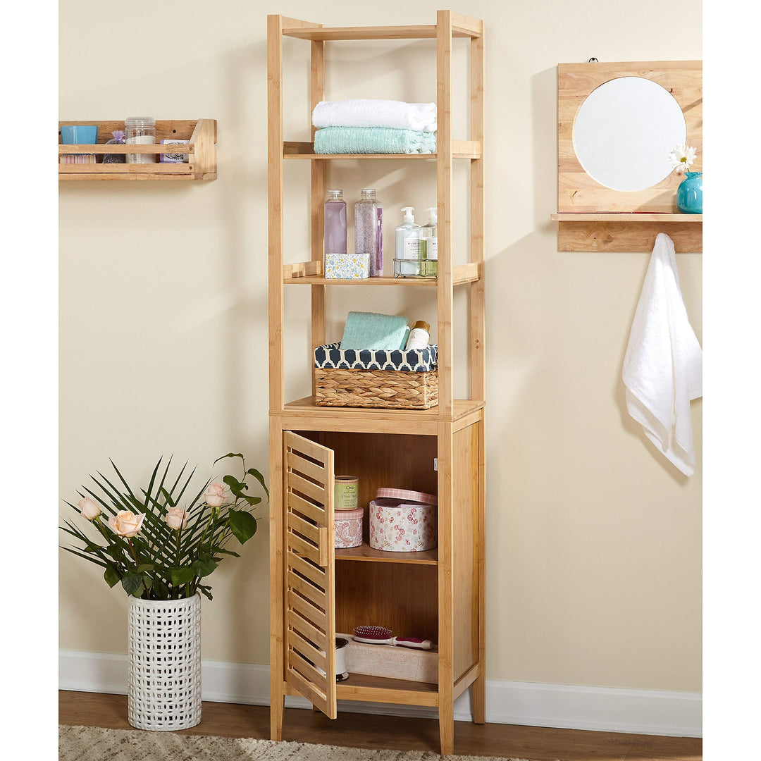 Bamboo Linen Cabinet Tower 3 Tier Free Standing Natural Wood Bathroom Shelving - Diamond Home USA