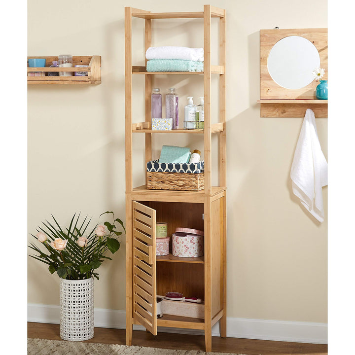 Bamboo Linen Cabinet Tower 3 Tier Free Standing Natural Wood Bathroom Shelving - Diamond Home USA