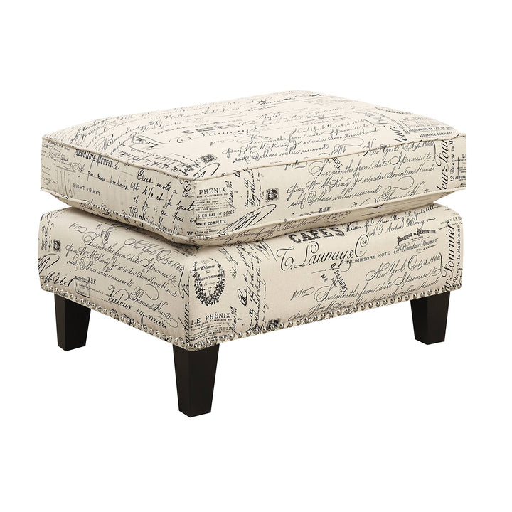French Script Ottoman Cream Country Modern Contemporary Shabby Chic Transitional