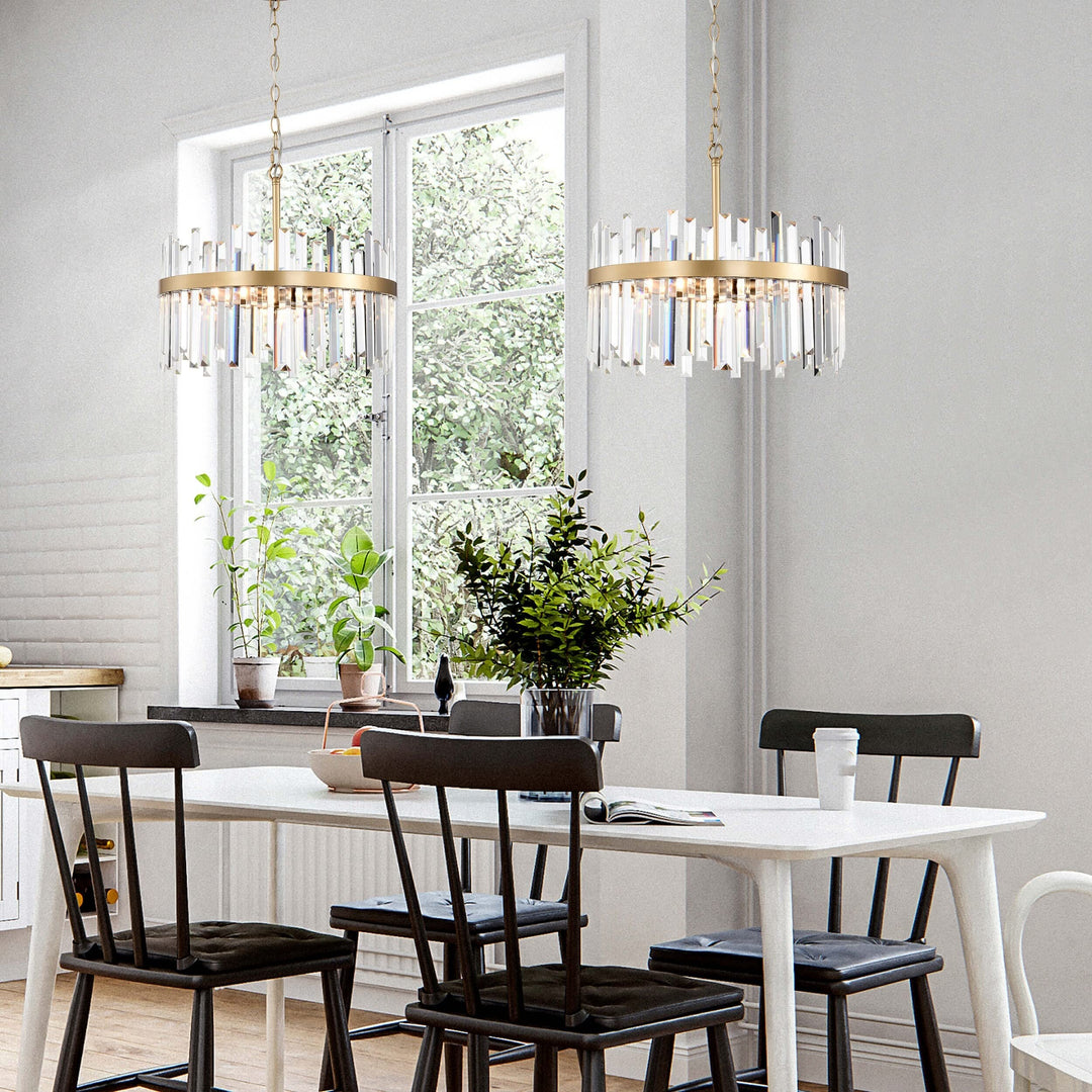 The Lighting Store Casandra 5-Light Drum Crystal Glass Chandelier-Glossy Brass - - Diamond Home USA