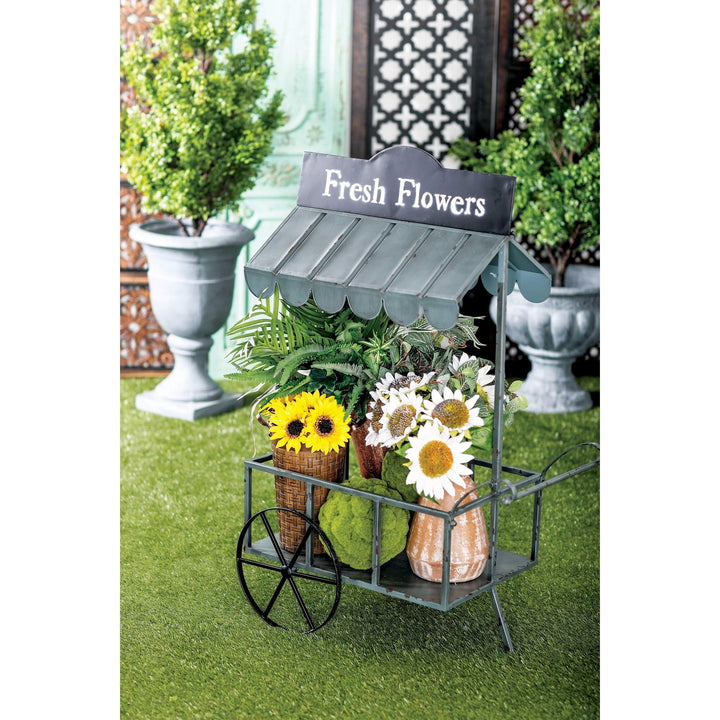 Farmhouse 44 X 32 Inch Black Iron Flower Cart with Roof by Rectangular
