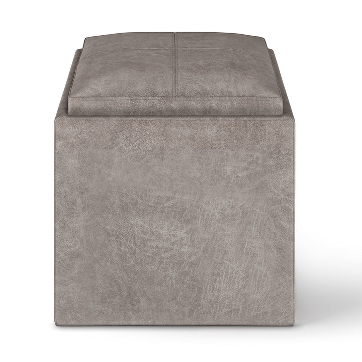 SIMPLIHOME Rockwood 18 Inch Wide Contemporary Square Cube Storage Ottoman with Distressed Grey Taupe - Diamond Home USA