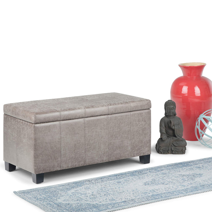 SIMPLIHOME Dover 36 inch Wide Rectangle Lift Top Storage Ottoman Bench in Distressed