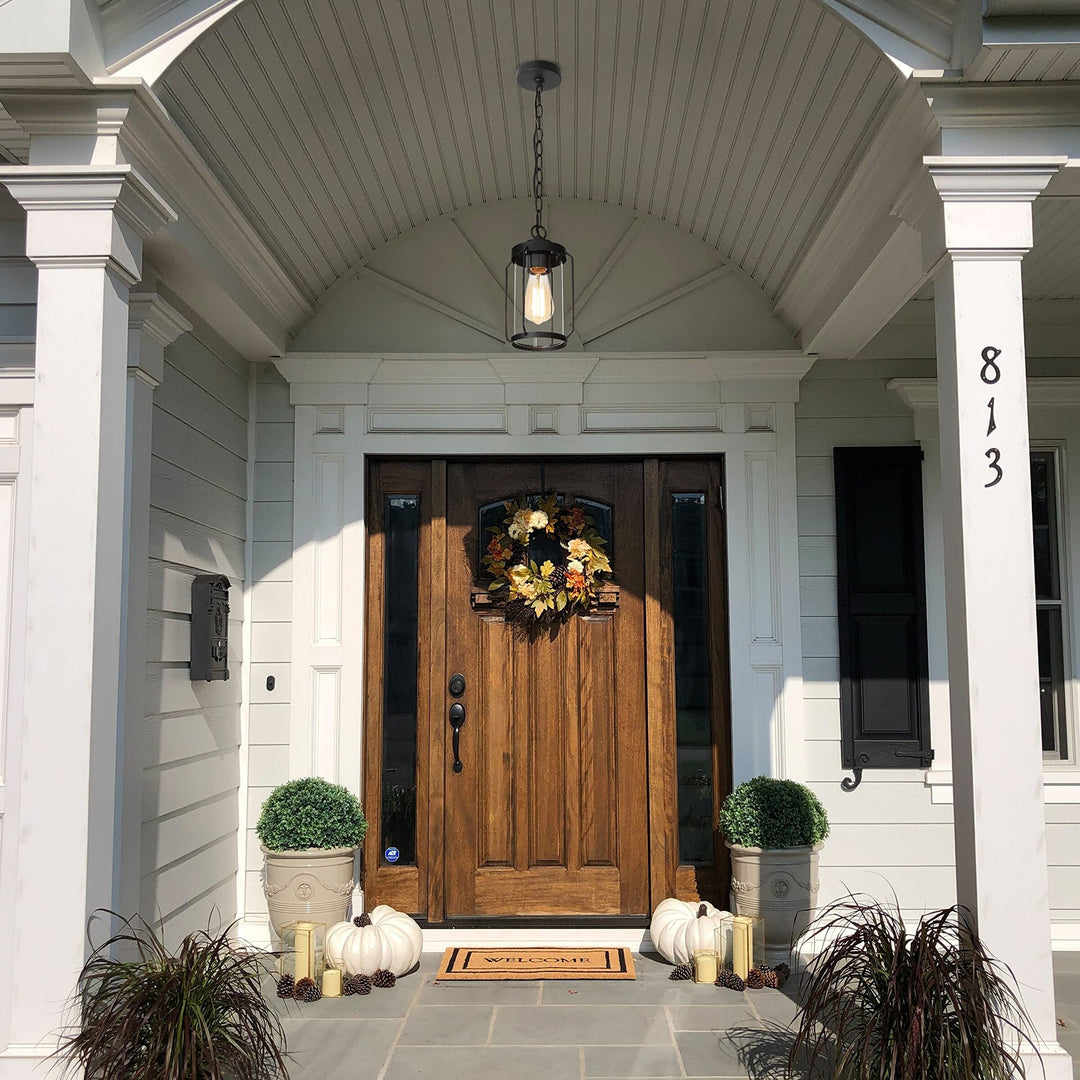 Black Outdoor Hanging Lights Lantern for Porch Hallway D6'' X H70'' Industrial - Diamond Home USA