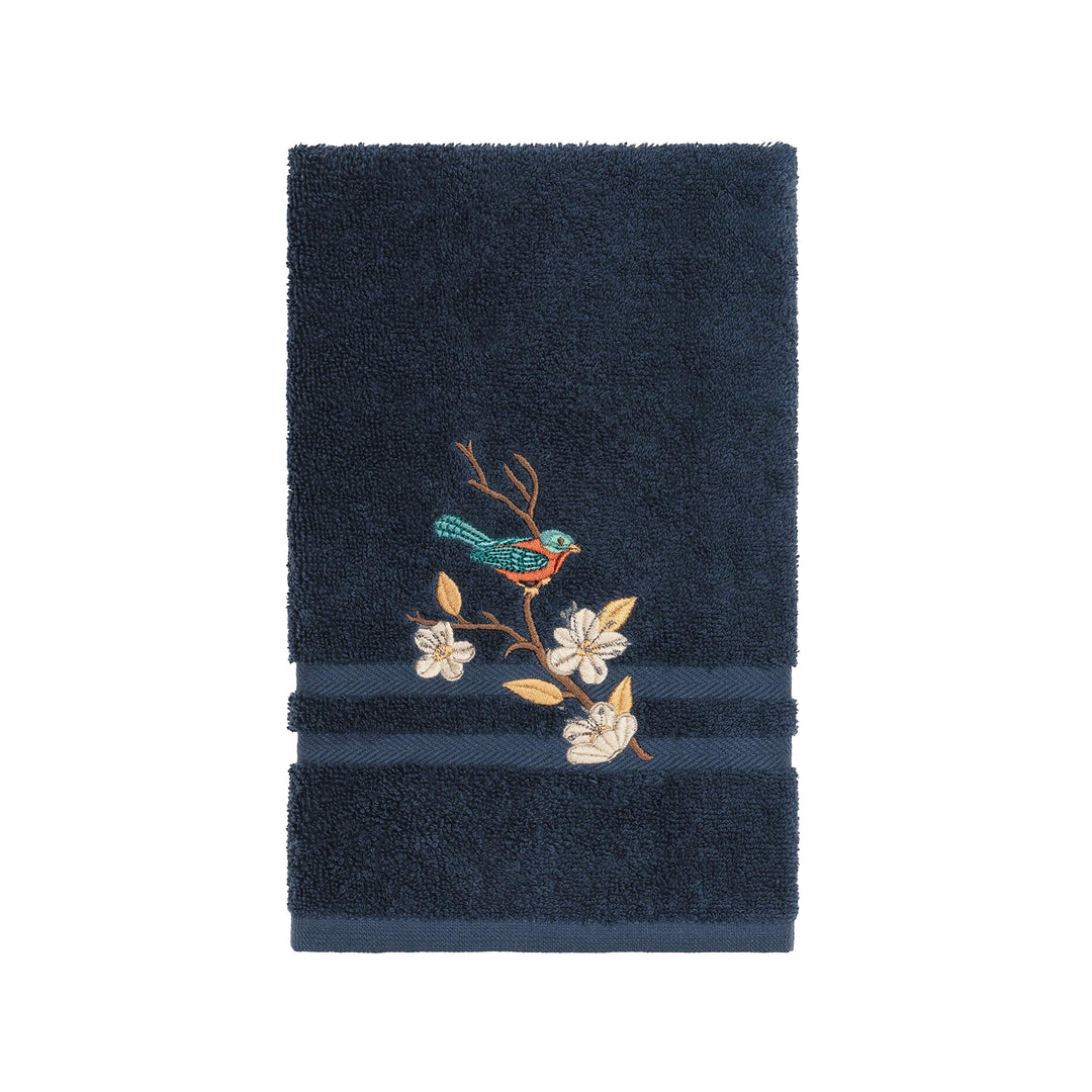 Turkish Cotton Blue Bird Embroidered Midnight 4-Piece Towel Set Terry Cloth - Diamond Home USA