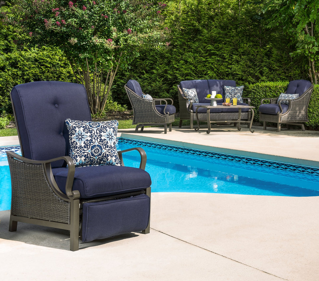 Hanover Ventura Brown Wicker Outdoor Recliner Chair with Cushions and Accent - Diamond Home USA