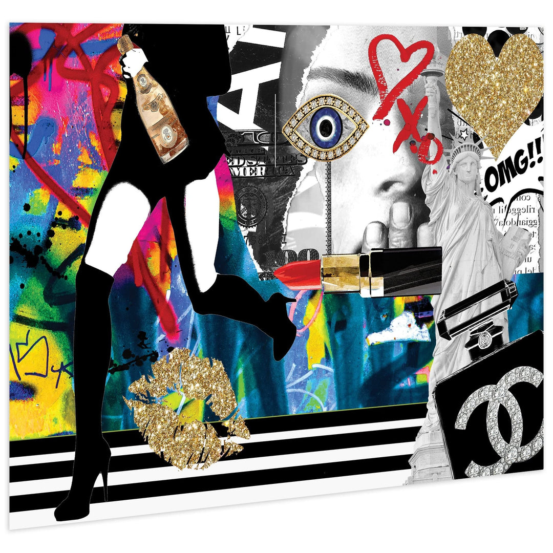 Glamour Running Women Frameless Free Floating Tempered Glass Fashion Panel - Diamond Home USA