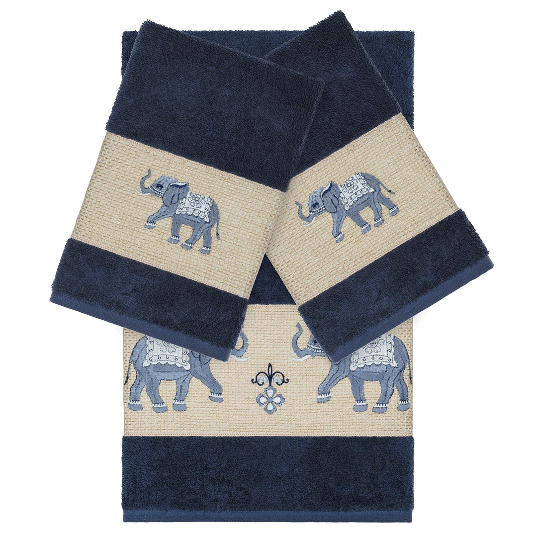 Authentic Hotel and Spa Turkish Cotton Elephants Embroidered Midnight Blue