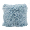 SARO LFESTYLE 100% Wool Mongolian Lamb Fur Throw Pillow with Poly Filling 20" 20 X 20 - Ice Blue
