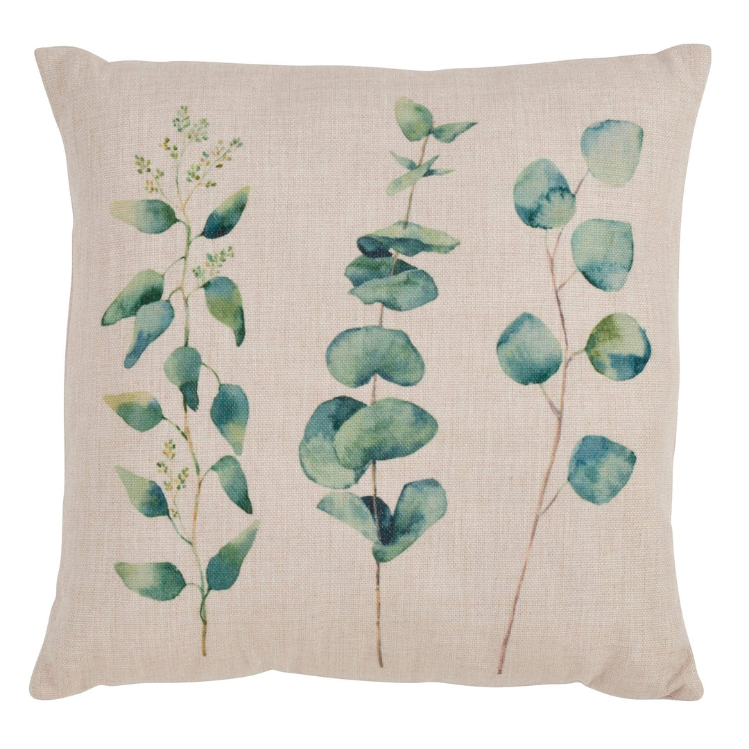 Beige Eucalyptus Print Throw Pillow Floral Traditional Polyester One