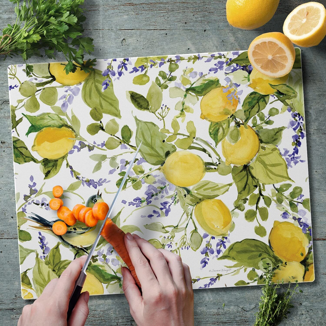 Tempered Glass Counter Saver/Cutting Board Watercolor Lemons 15" X 12" Multi - Diamond Home USA