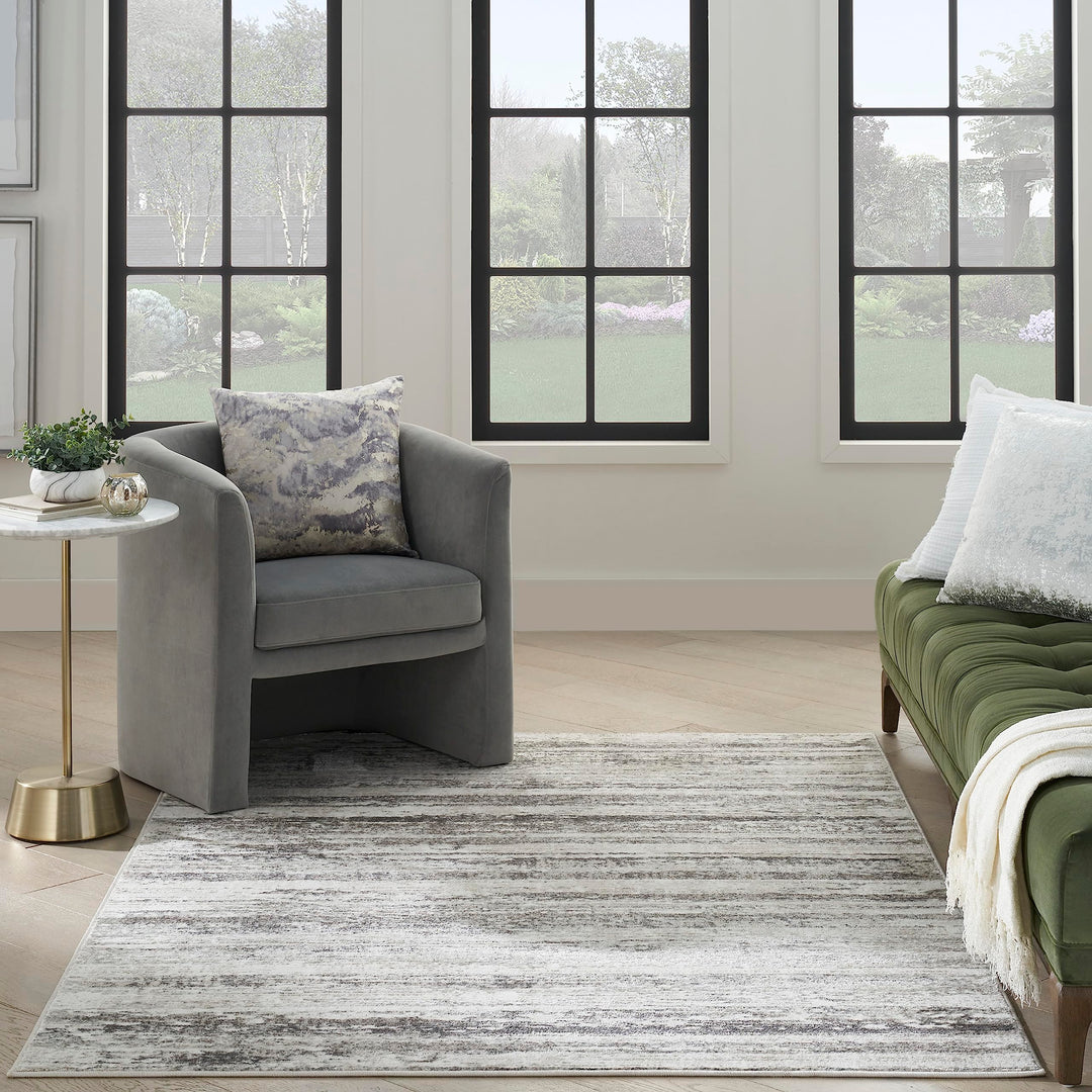 Nourison Glam Abstract Cream Grey 3'11" x 5'11" Area Rug Easy Cleaning Non - Diamond Home USA