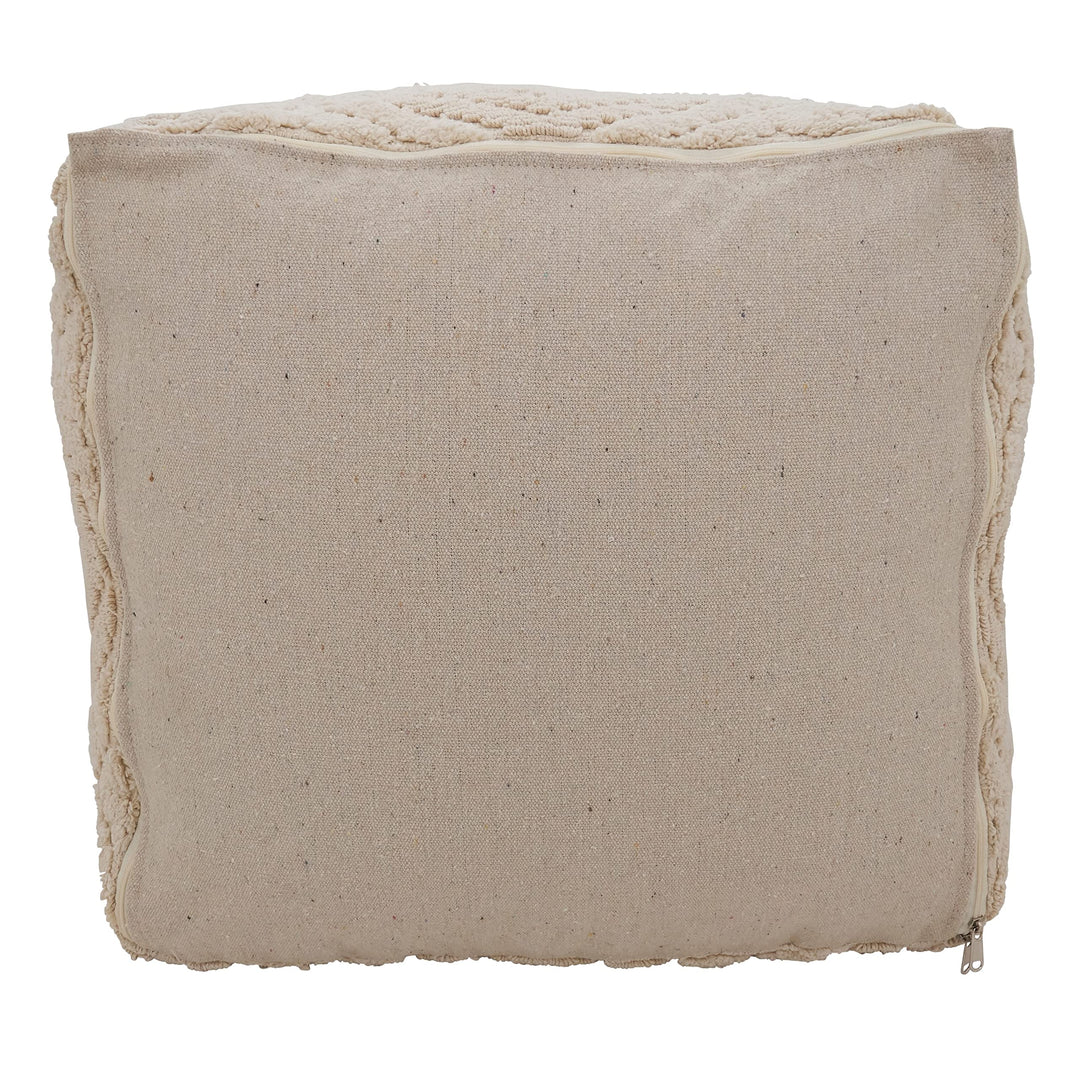 Cotton Floor Pouf with Handloom Design Tan Textured Modern Contemporary - Diamond Home USA