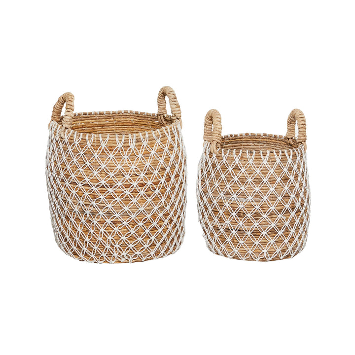 Brown Banana Leaf Natural Storage Basket (Set Of 2) 17 X 19 - Diamond Home USA