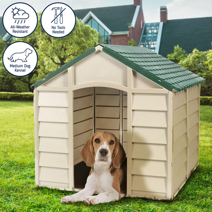 Starplast Small Dog Kennel: 1 Outdoor Plastic Pet House Weather & Water - Diamond Home USA