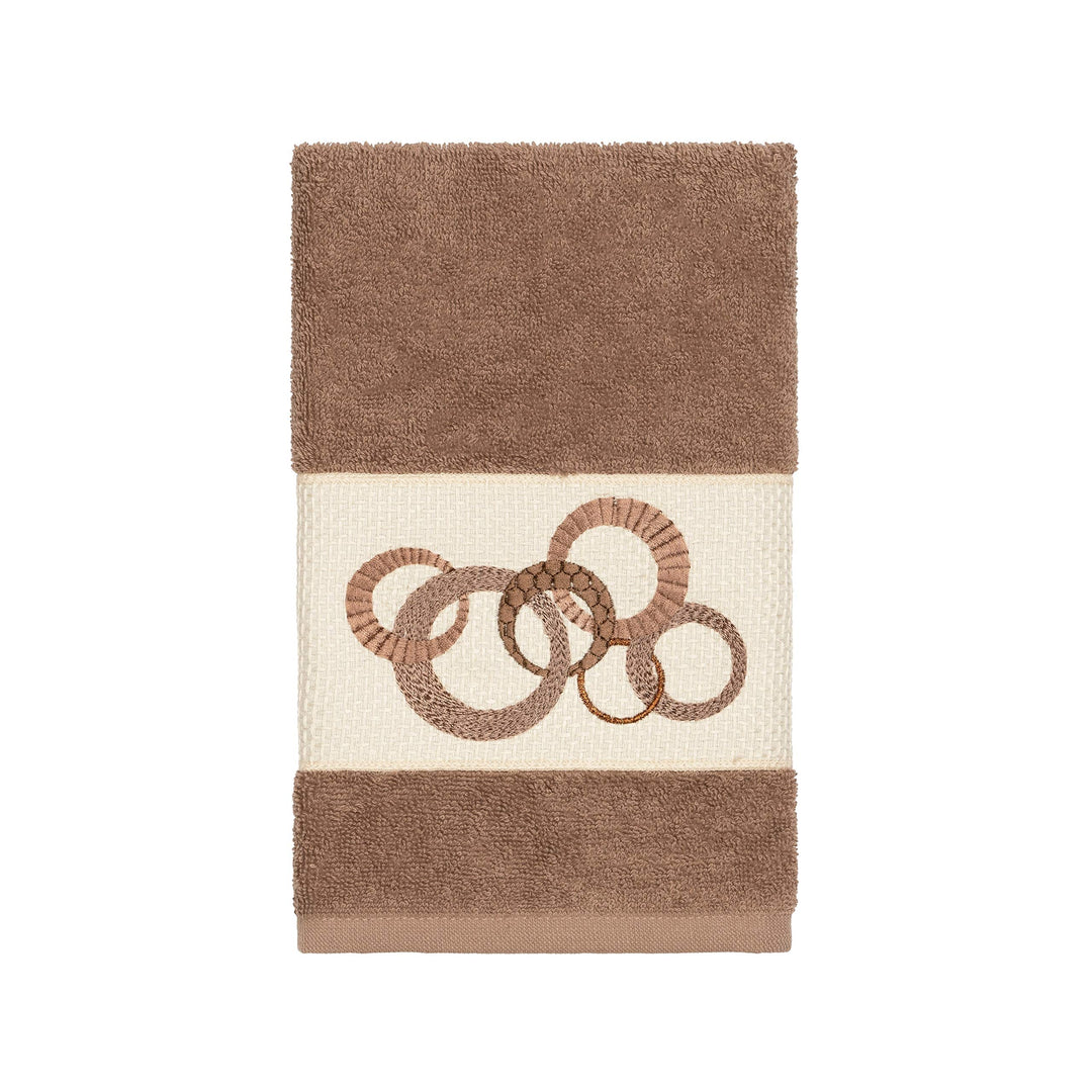 Turkish Cotton Circles Embroidered Latte Brown 3-Piece Towel Set Cloth - Diamond Home USA