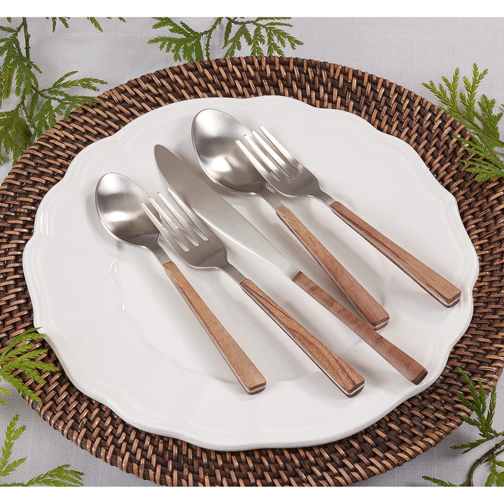 Stainless Steel Flatware With Wood Handle Design (Set Of 5) Tan - Diamond Home USA