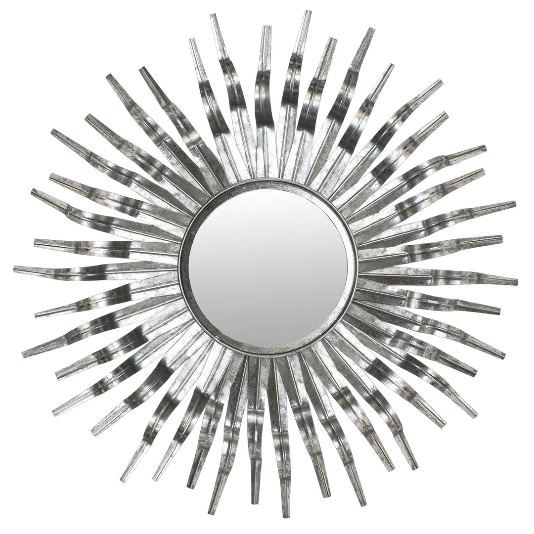 Large Silver Sunburst Mirror Midcentury Bursting Round Decorative Wall Mounted - Diamond Home USA