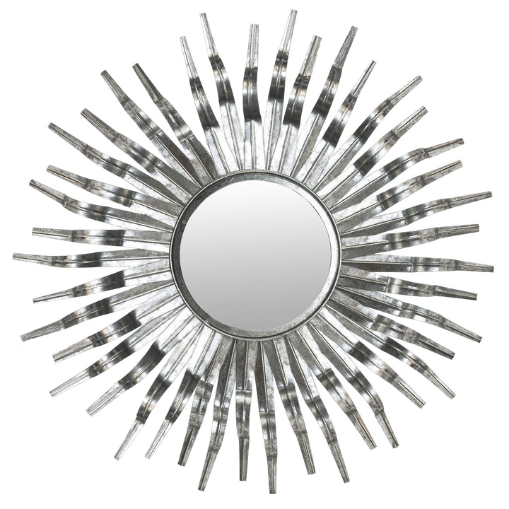 Large Silver Sunburst Mirror Midcentury Bursting Round Decorative Wall Mounted - Diamond Home USA