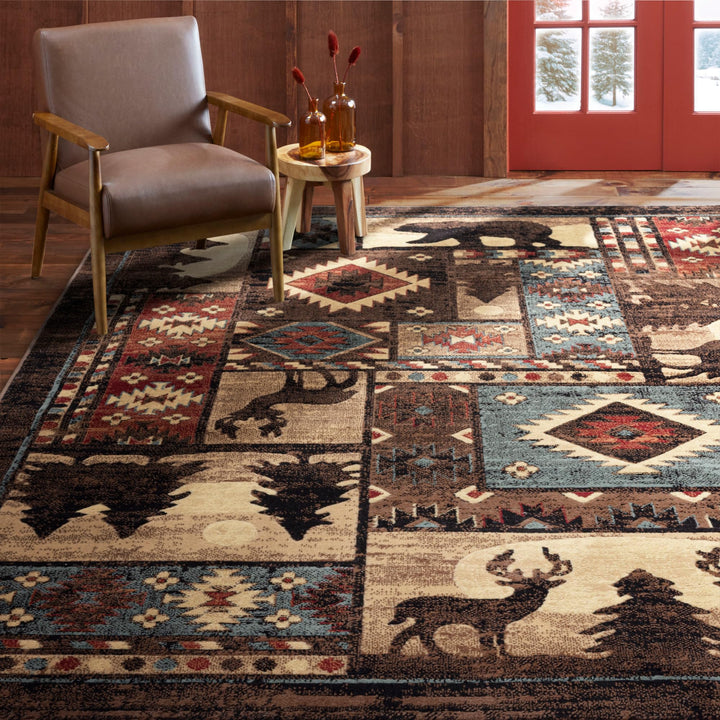 Home Dynamix Buffalo Bear Rustic Area Rug Brown/Red 5'2"x7'2" Rectangular - Diamond Home USA