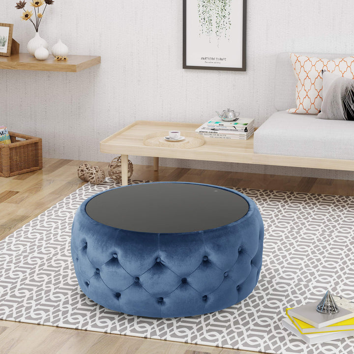 Christopher Knight Home Ivy Glam Velvet and Tempered Glass Coffee Table