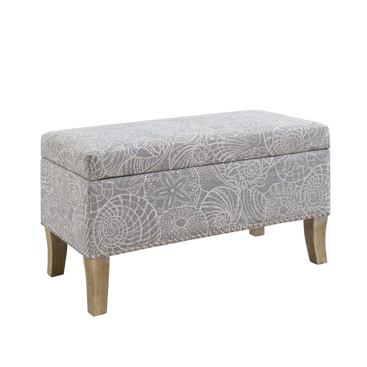 Stone Upholstered Storage Ottoman Grey Animal Print Nautical Coastal - Diamond Home USA