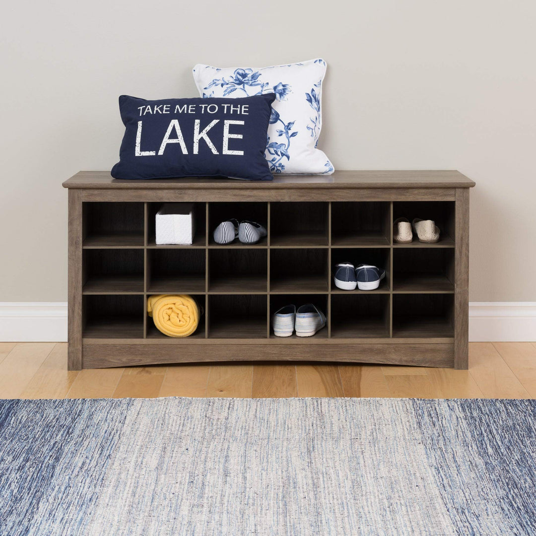Drifted Grey Cubbie Storage Bench Solid Farmhouse MDF