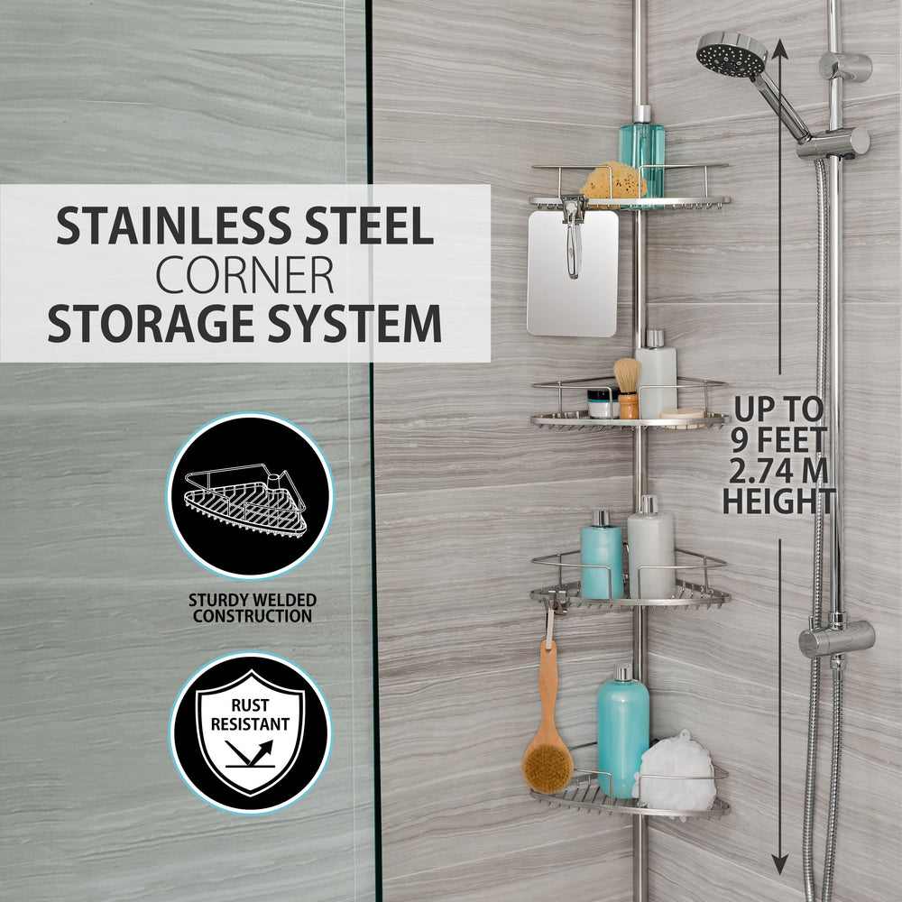 Better Living Products 13406 FINELINE Tension Shower Pole Caddy with Mirror - Diamond Home USA