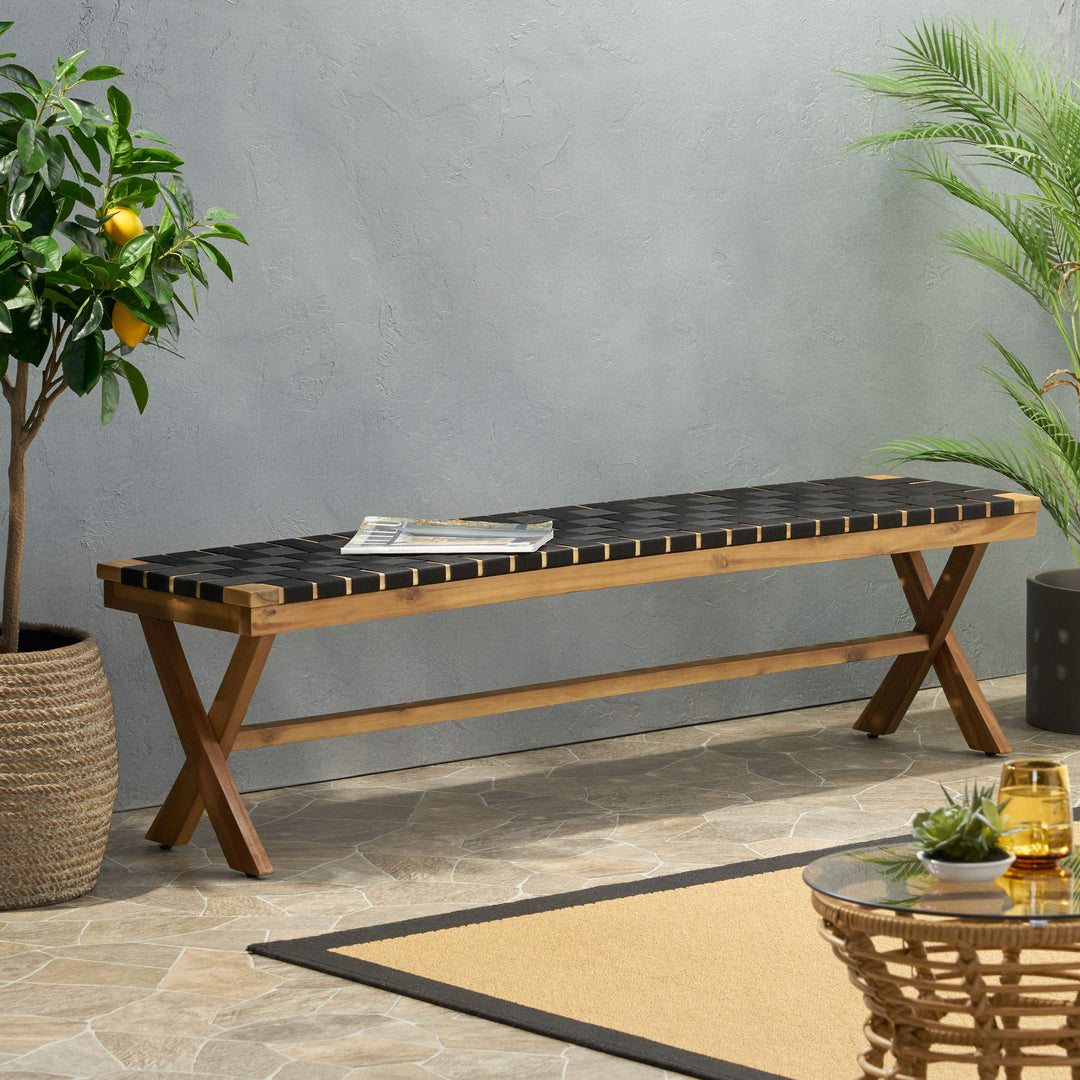 Christopher Knight Home Jeffery Outdoor Acacia Wood Bench with Rope Seating - Diamond Home USA
