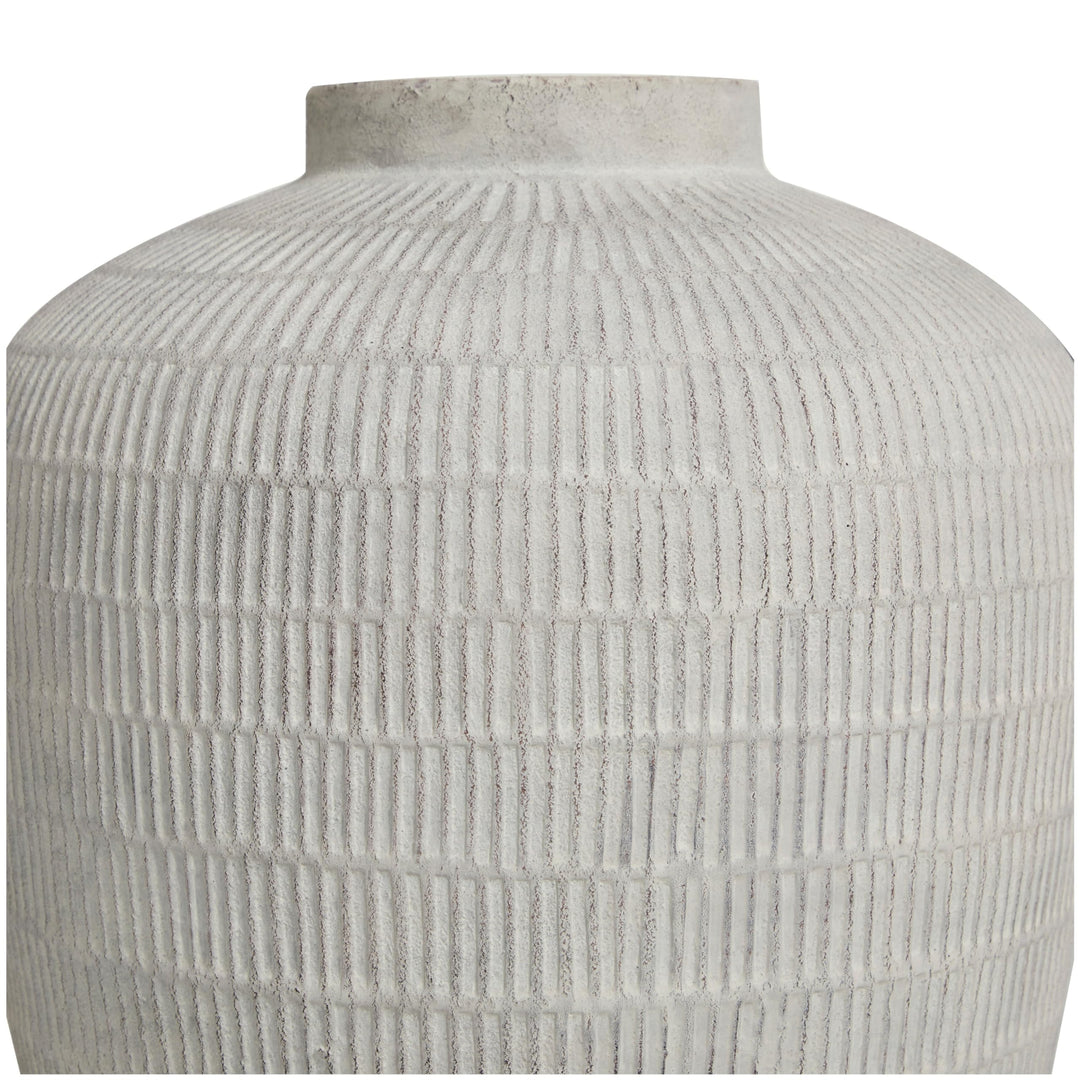 Cream Ceramic Textured Vase with Linear Pattern Off/White - Diamond Home USA
