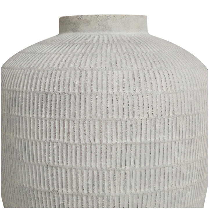 Cream Ceramic Textured Vase with Linear Pattern Off/White - Diamond Home USA