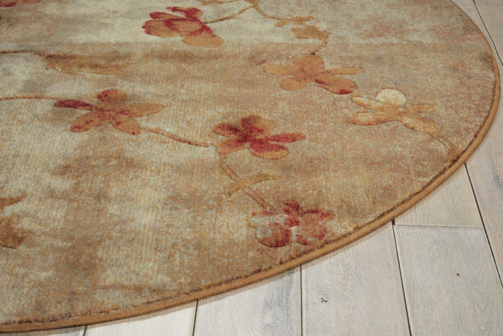 Nourison Somerset Floral Multicolor 5'6" x Round Area -Rug Easy -Cleaning Non - Diamond Home USA