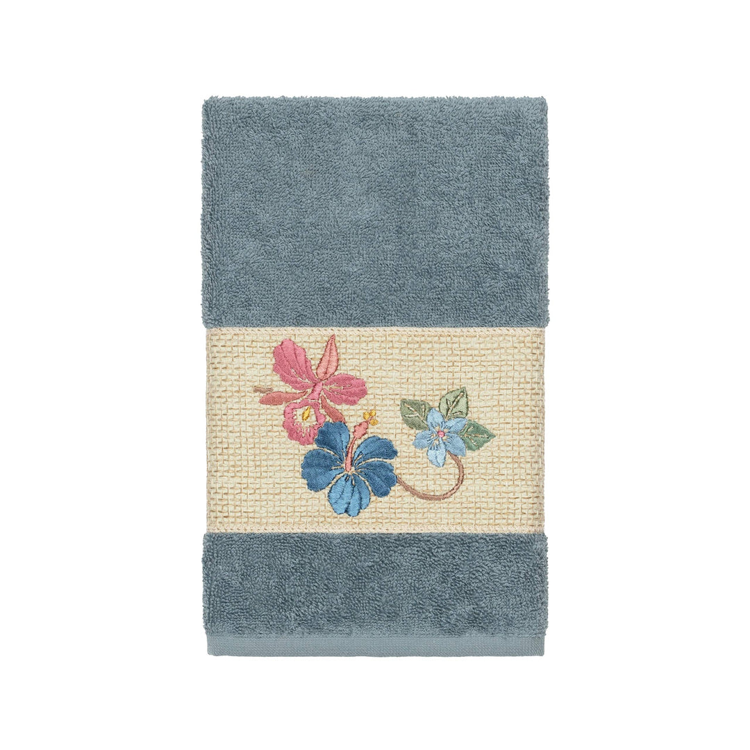 Authentic Hotel and Spa Turkish Cotton Floral Vine Embroidered Teal Blue 3-Piece - Diamond Home USA