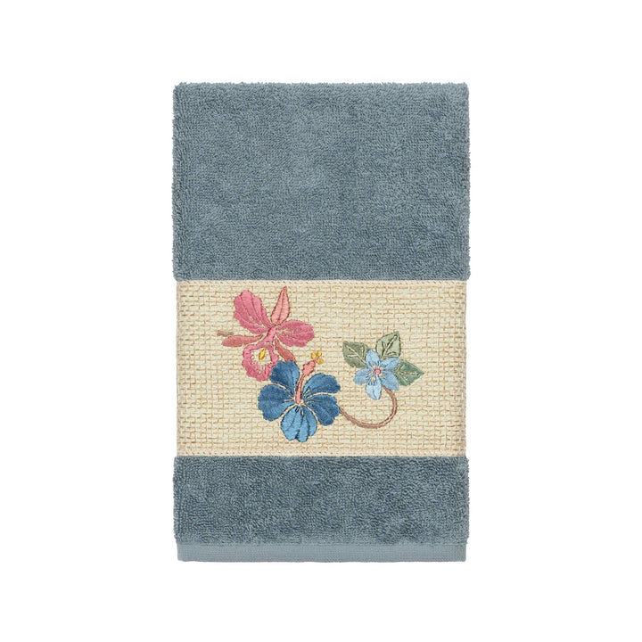 Authentic Hotel and Spa Turkish Cotton Floral Vine Embroidered Teal Blue 3-Piece - Diamond Home USA