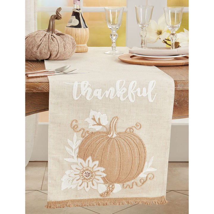 Thankful Pumpkin Design Table Runner 16"x70" Brown Linen Polyester - Diamond Home USA