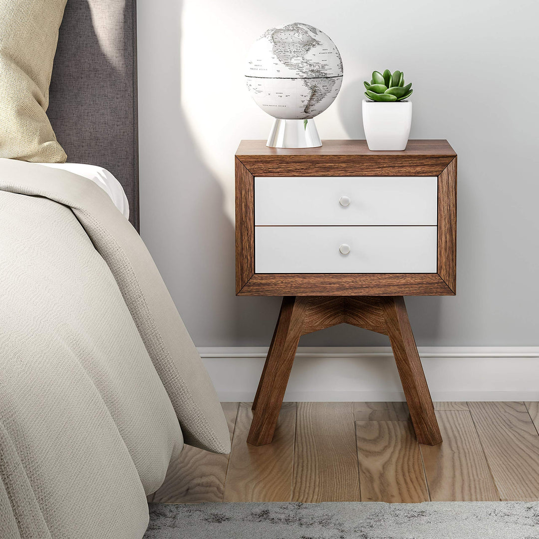 Two-Tone Nightstand Brown White Mid-Century Modern Scandinavian Wood Walnut