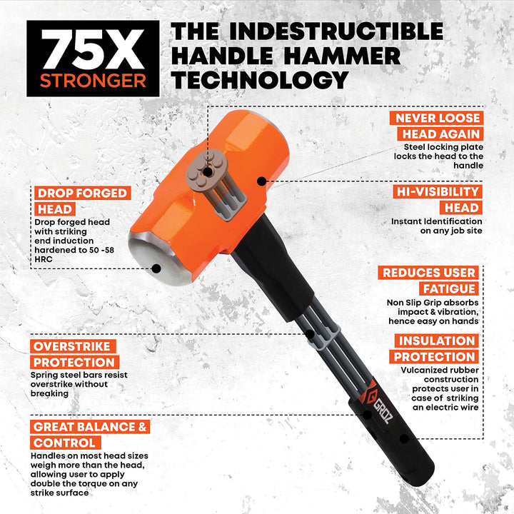 Groz 34565 36" Indestructible Sledge Hammer 14 lb Soft 30 HRC - Diamond Home USA