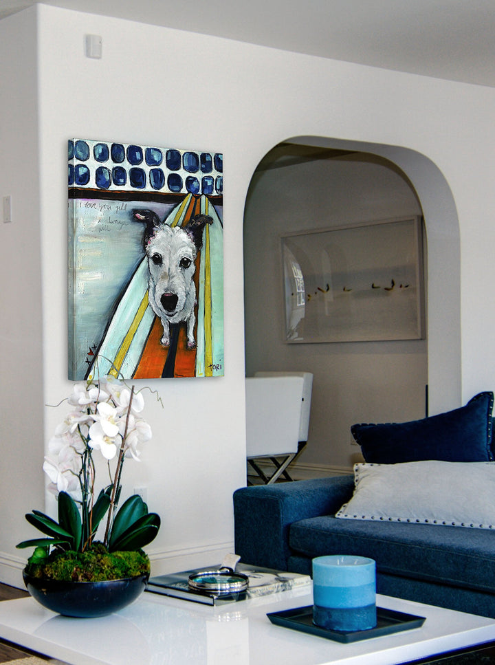 Marmont Hill 12x18 Dog on Surfboard by Tori mpisi Painting Print on Wrapped - Diamond Home USA