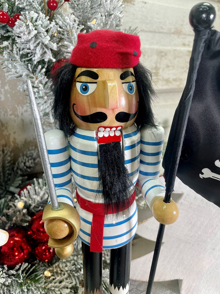 Santa's Workshop 14" PEG Leg Pirate with Flag Nutcracker Black