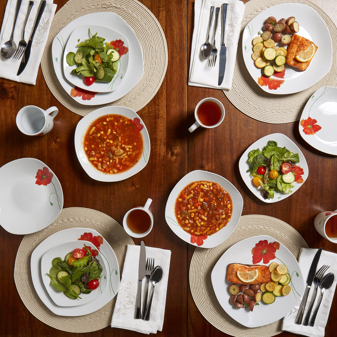 Tabletops Gallery Poppy - 16 Piece Square Dinnerware Set Service of 4 - Diamond Home USA