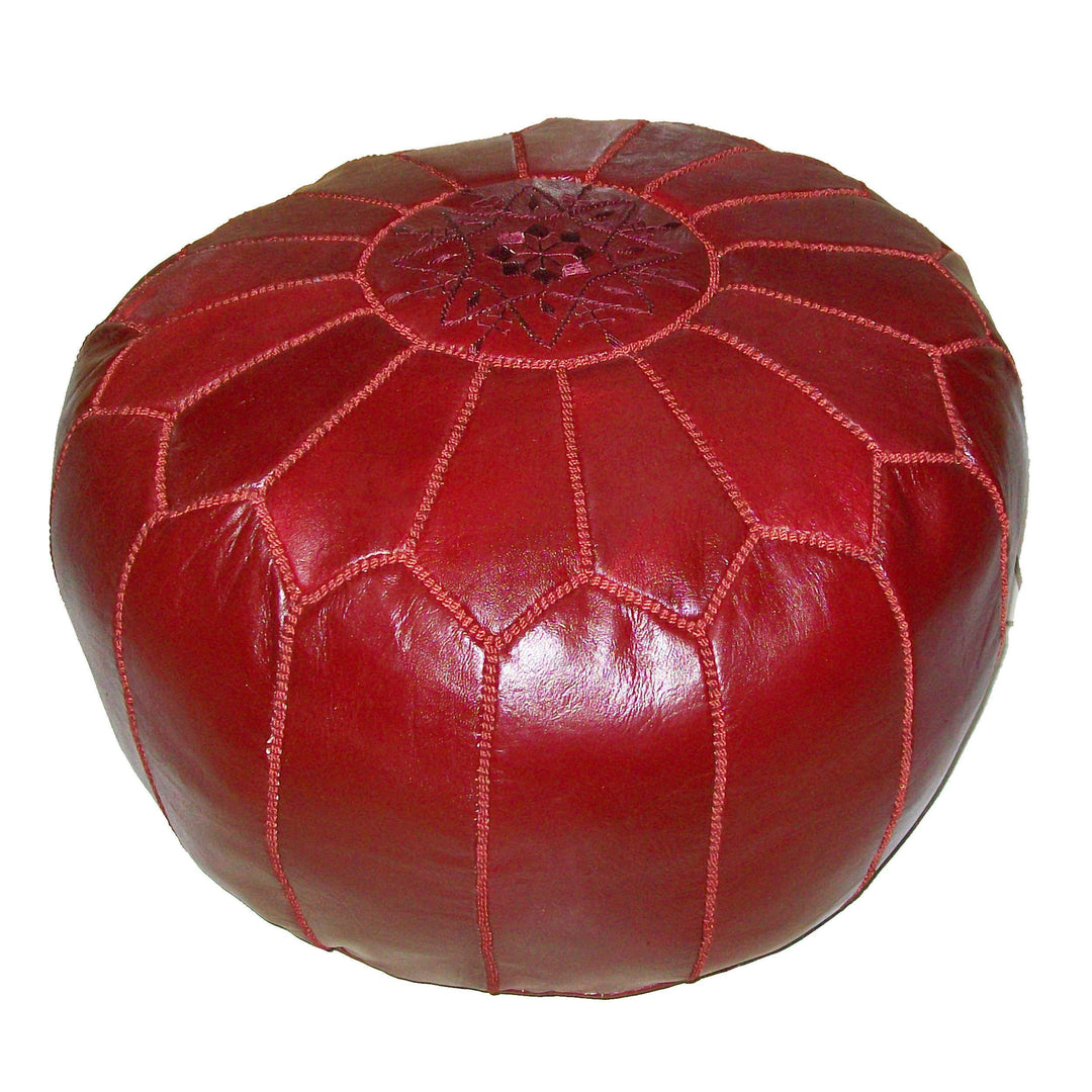 Red Leather Pouf Ottoman Round Poofs Ottoman Boho Chic Morrocan Ottoman Burgundy - Pouf/Foot Stool