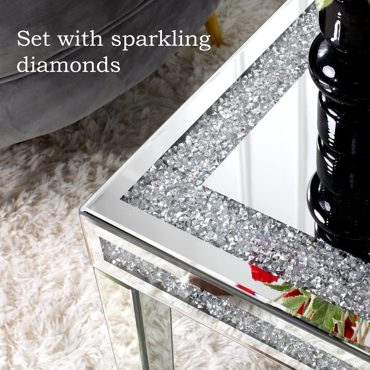 Mirrored Coffee Table with Crystal Inlay ctangle Silver Accent Contemporary - Diamond Home USA