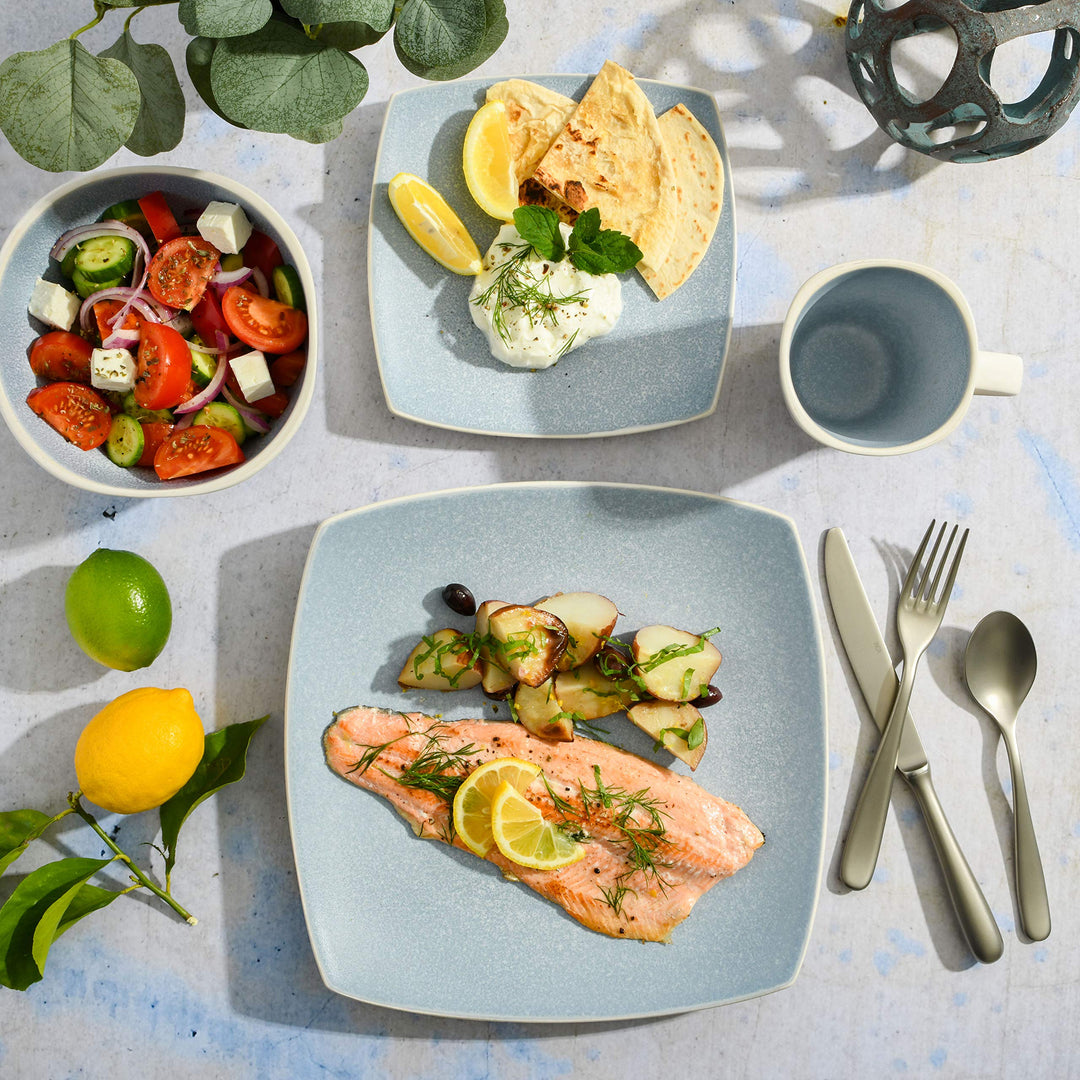 Gibson Soho Lounge Square Reactive Glaze Stoneware Dinnerware Set Service for - Diamond Home USA