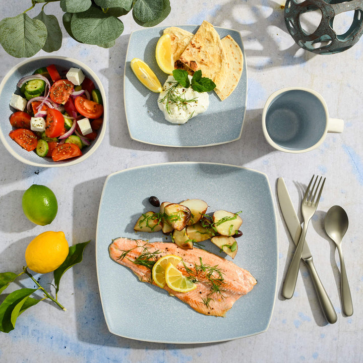 Gibson Soho Lounge Square Reactive Glaze Stoneware Dinnerware Set Service for - Diamond Home USA