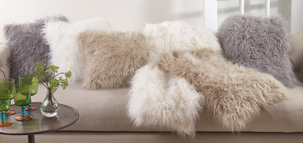 SARO LIFESTYLE Mongolian Faux Fur Poly Filled Throw Pillow - Diamond Home USA