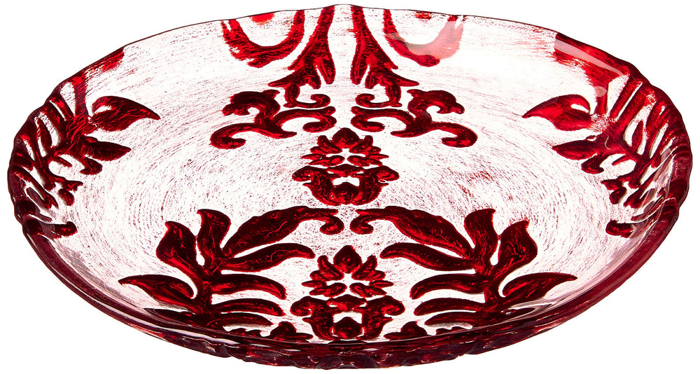 Red Pomegranate Damask Canape Plate Red Velvet 6.5-Inch 1 Piece - Diamond Home USA
