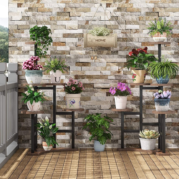 Corner Plant Stand Indoor 6 Tiered Shelf Flower Brown Metal Wood - Diamond Home USA