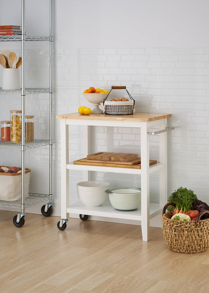 TRINITY 30-Inch Wood Kitchen Coffee Cart with Wheels Two Shelves and - Diamond Home USA